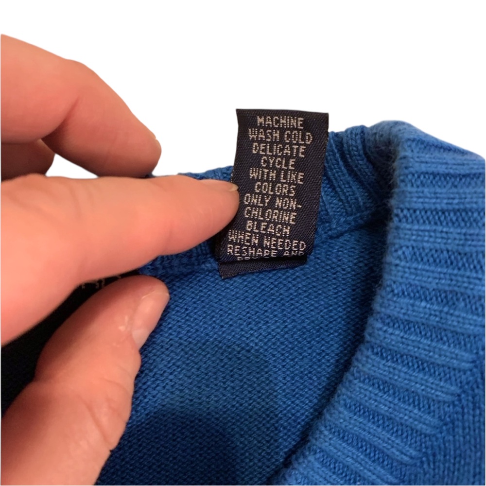 Vintage JOHN ASHFORD Blue Black Checked Cotton Crew Neck Pullover Sweater Jumper - Picture 11 of 16